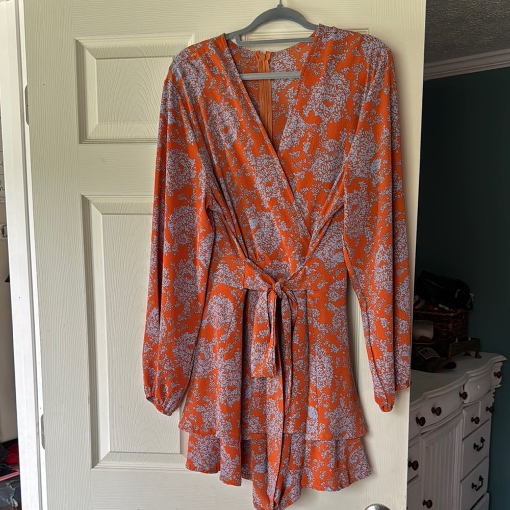 Floral Wrap Dress in Orange and White